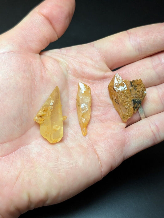 Set of 3 Arkansas Quartz Crystals w/ Natural Iridescence, Unique & OOAK