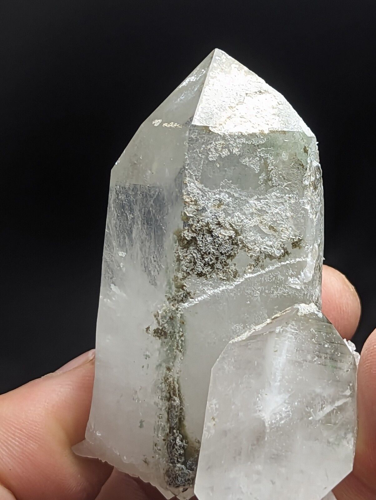 Green Chlorite Quartz Crystal Point, North of Willis Mine, Paron, Arkansas, Rare