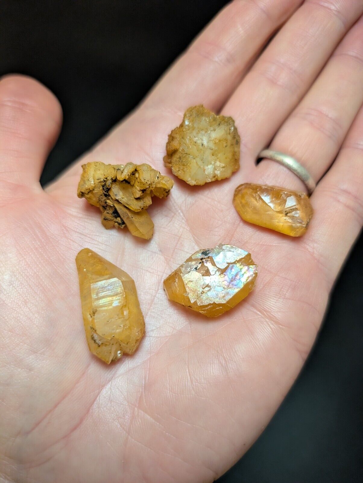 Set of 5 Arkansas Quartz Crystals w/ Natural Iridescence, Unique & OOAK