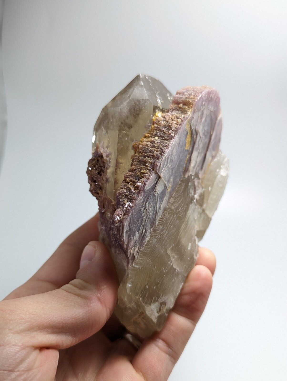 Large Smoky Quartz Crystal Point w/ Lepidolite + Inclusions, Brazil, A+