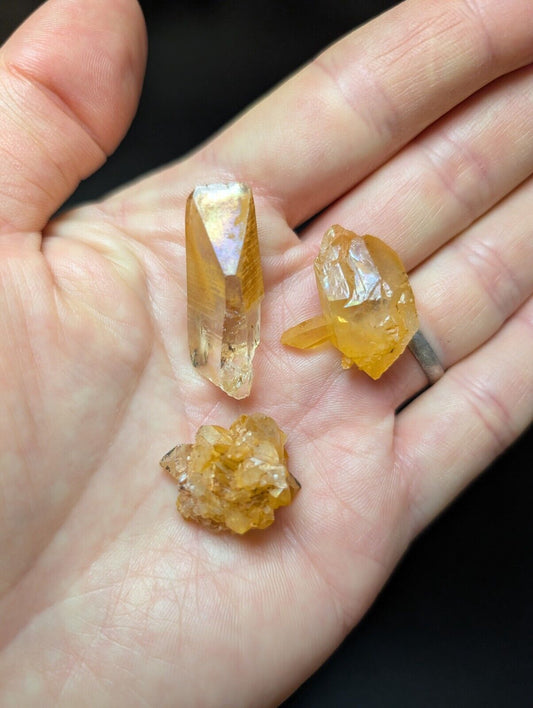 Set of 3 Arkansas Quartz Crystals w/ Natural Iridescence, Unique & OOAK