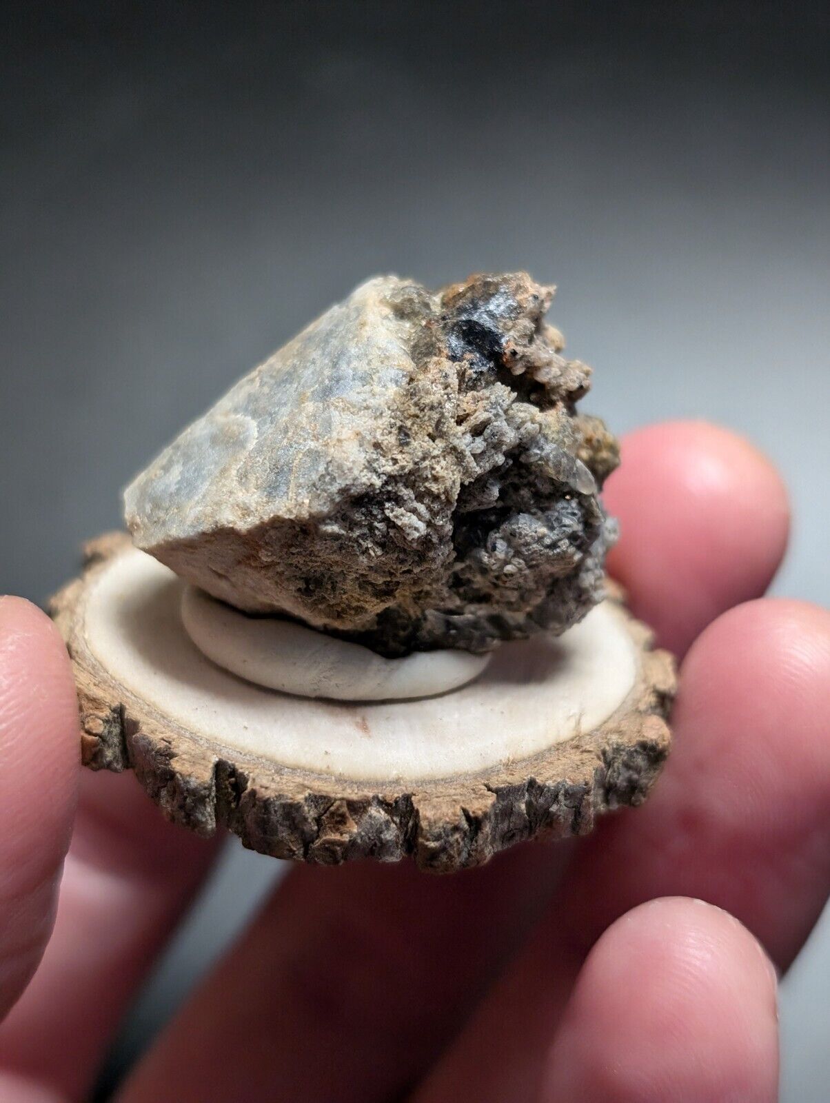 Brookite on Smoky Quartz, Magnet Cove, Arkansas, USA, Old Stock, w/ wood display