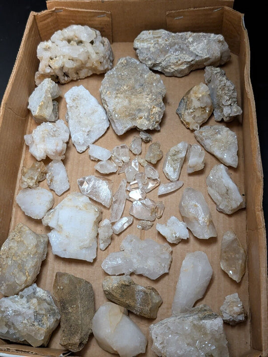 Flat of 55 Natural Quartz Crystal Specimens - Arkansas, USA (Clusters, Points)