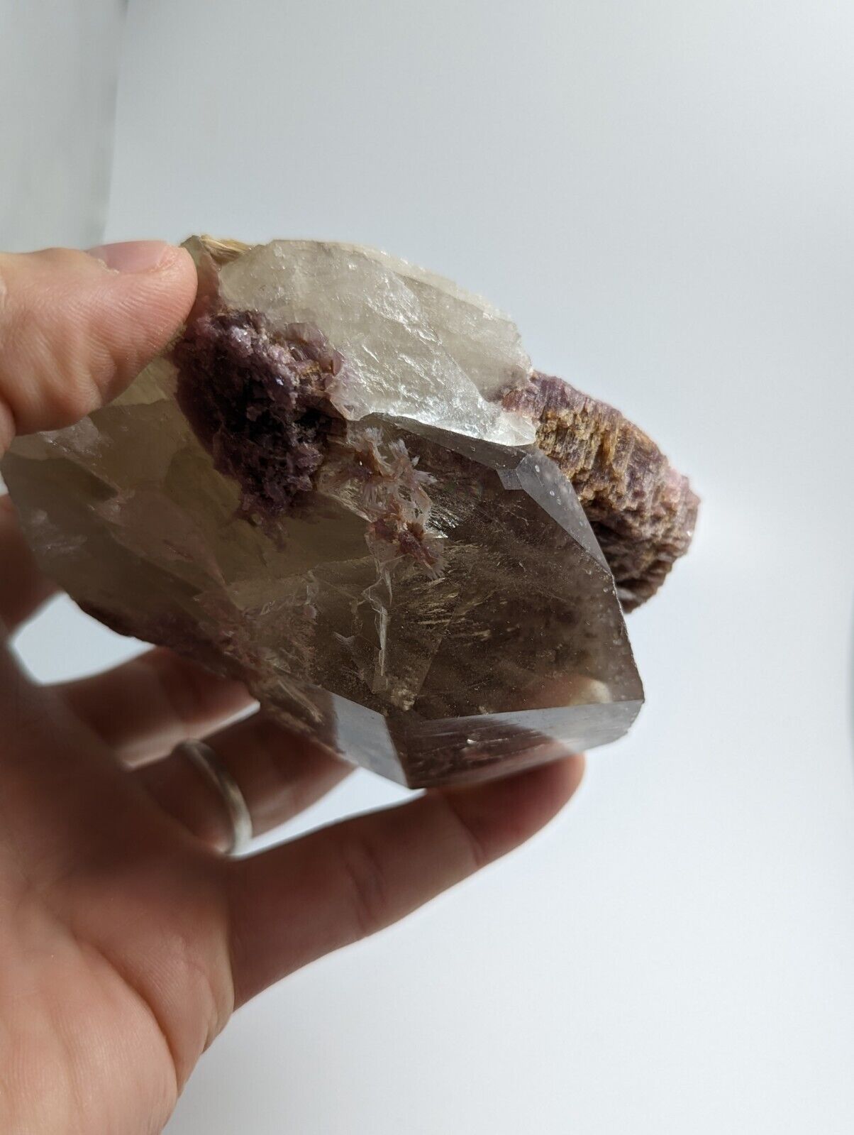 Large Smoky Quartz Crystal Point w/ Lepidolite + Inclusions, Brazil, A+