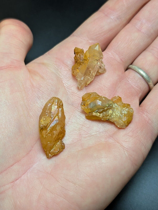 Set of 3 Arkansas Quartz Crystals w/ Natural Iridescence, Unique & OOAK