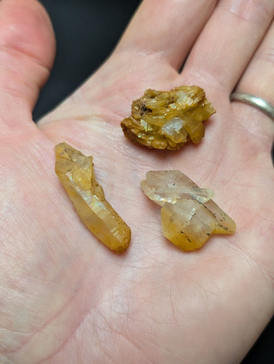 Set of 3 Arkansas Quartz Crystals w/ Natural Iridescence, Unique & OOAK