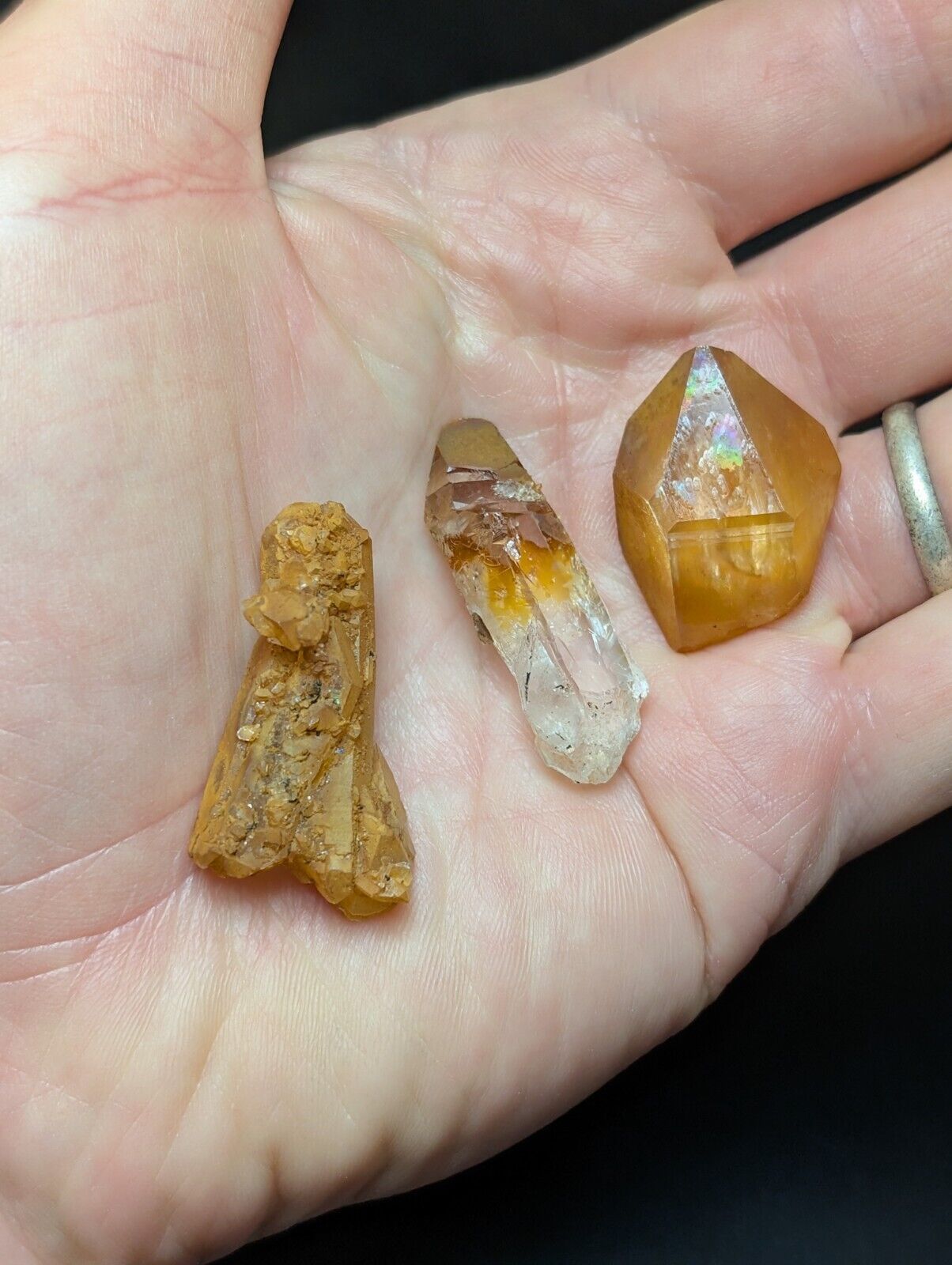 Set of 3 Arkansas Quartz Crystals w/ Natural Iridescence, Unique & OOAK