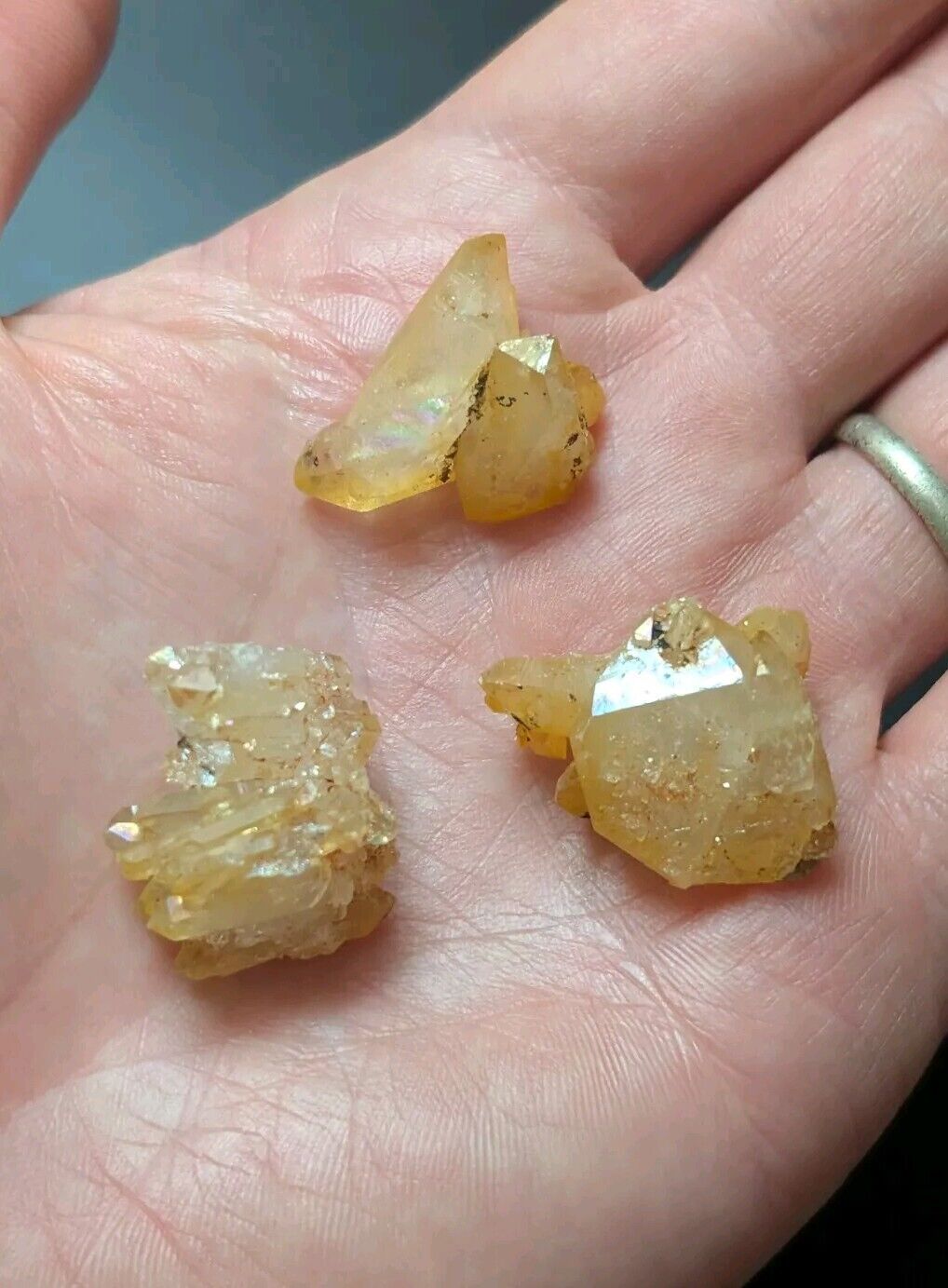 Set of 3 Arkansas Quartz Crystals w/ Natural Iridescence, Unique & OOAK