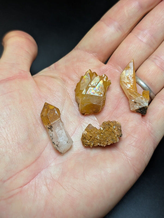 Set of 4 Arkansas Quartz Crystals w/ Natural Iridescence, Unique & OOAK