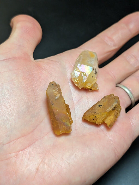 Set of 3 Arkansas Quartz Crystals w/ Natural Iridescence, Unique & OOAK