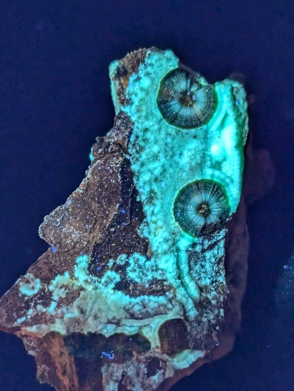 UV Reactive Wavellite -Old Stock - Mauldin Mountain, Arkansas, Amazing Eye Forms