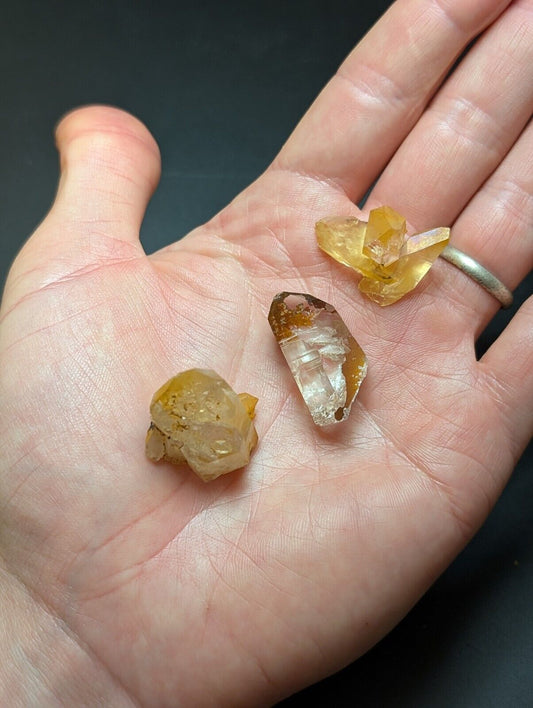 Set of 3 Arkansas Quartz Crystals w/ Natural Iridescence, Unique & OOAK