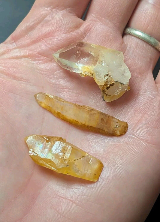 Set of 3 Arkansas Quartz Crystals w/ Natural Iridescence, Unique & OOAK