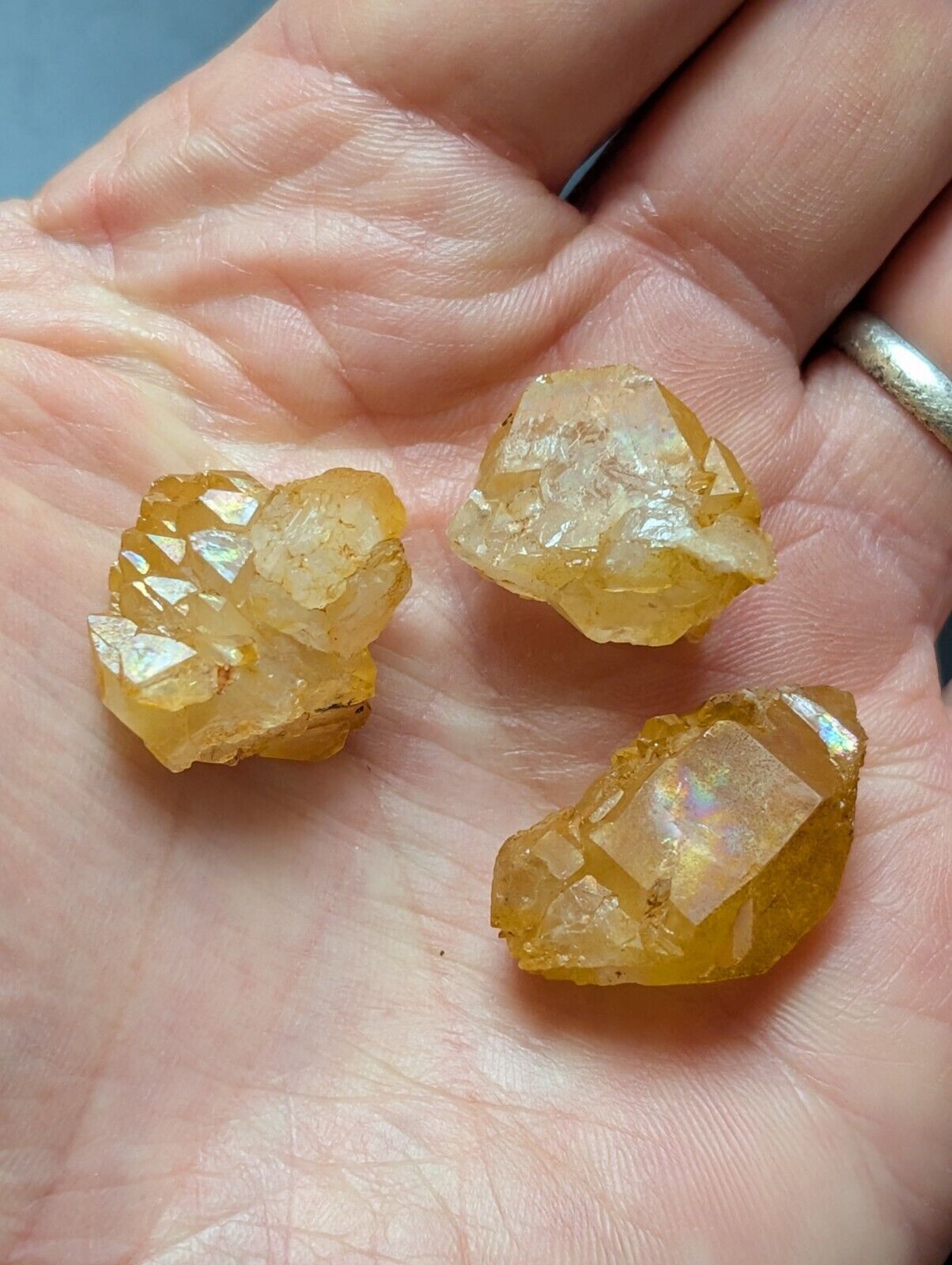 Set of 3 Arkansas Quartz Crystals w/ Natural Iridescence, Unique & OOAK