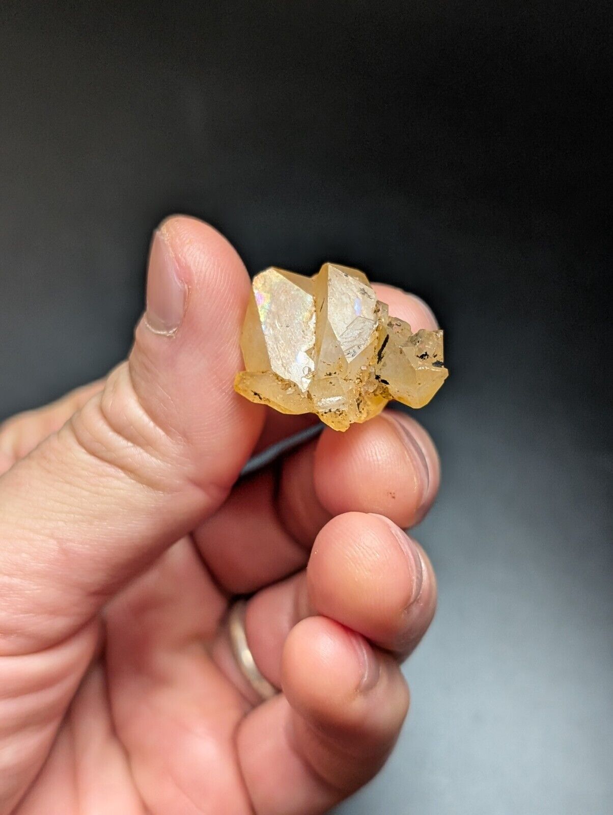 Set of 3 Arkansas Quartz Crystals w/ Natural Iridescence, Unique & OOAK