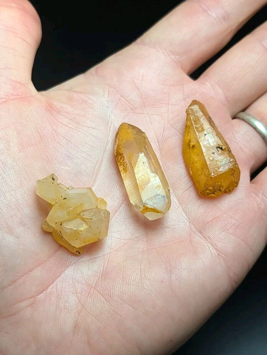 Set of 3 Arkansas Quartz Crystals w/ Natural Iridescence, Unique & OOAK