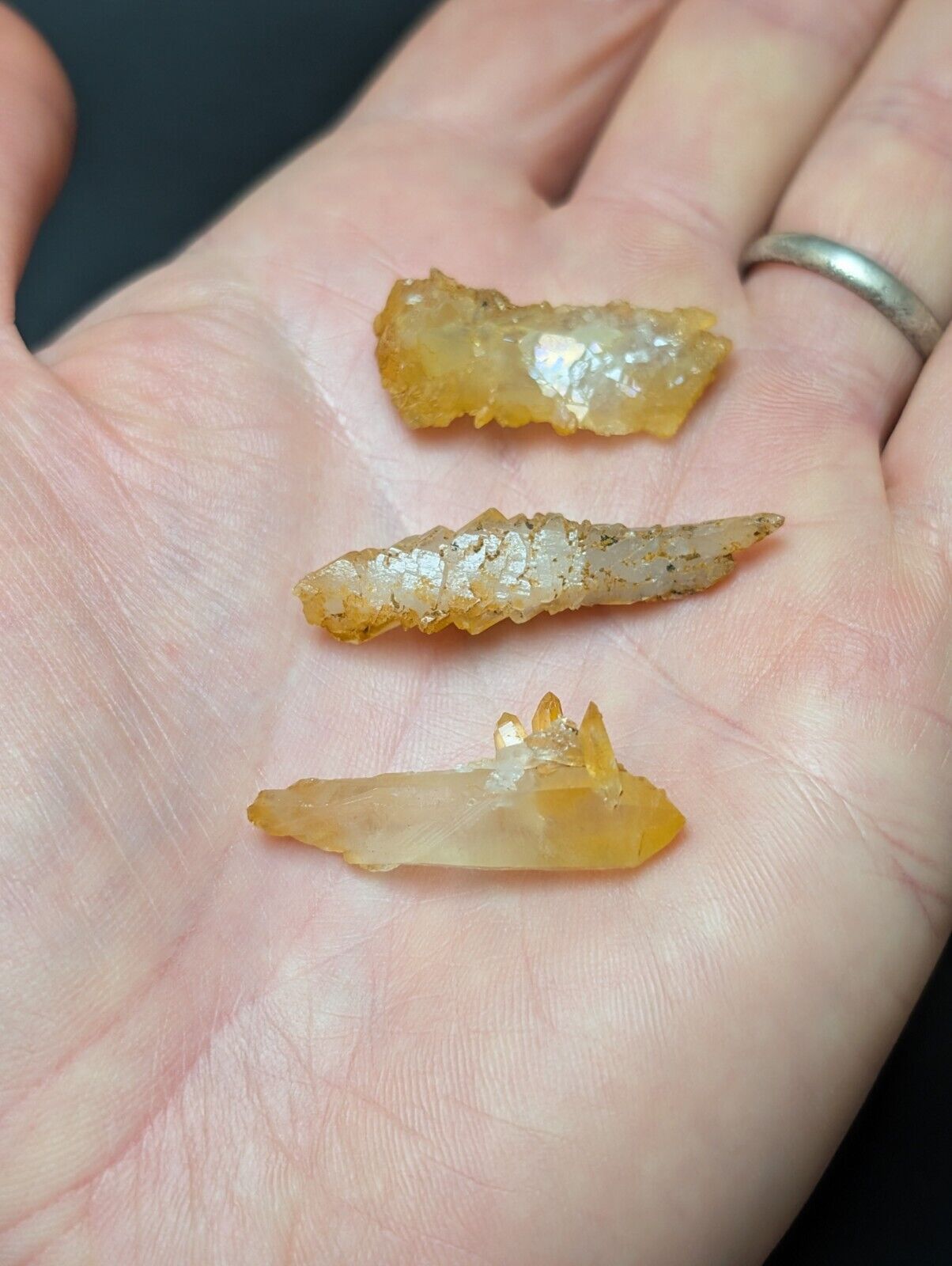 Set of 3 Arkansas Quartz Crystals w/ Natural Iridescence, Unique & OOAK