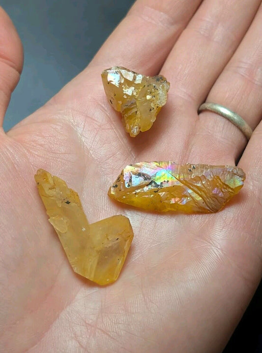 Set of 3 Arkansas Quartz Crystals w/ Natural Iridescence, Super Unique & OOAK