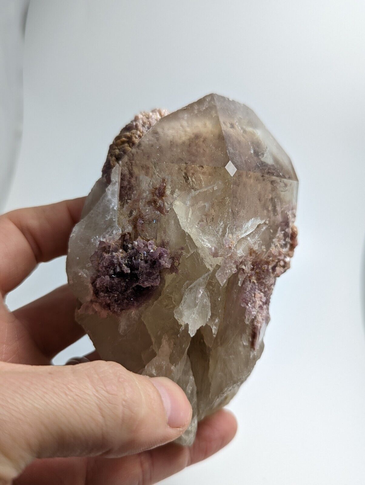 Large Smoky Quartz Crystal Point w/ Lepidolite + Inclusions, Brazil, A+