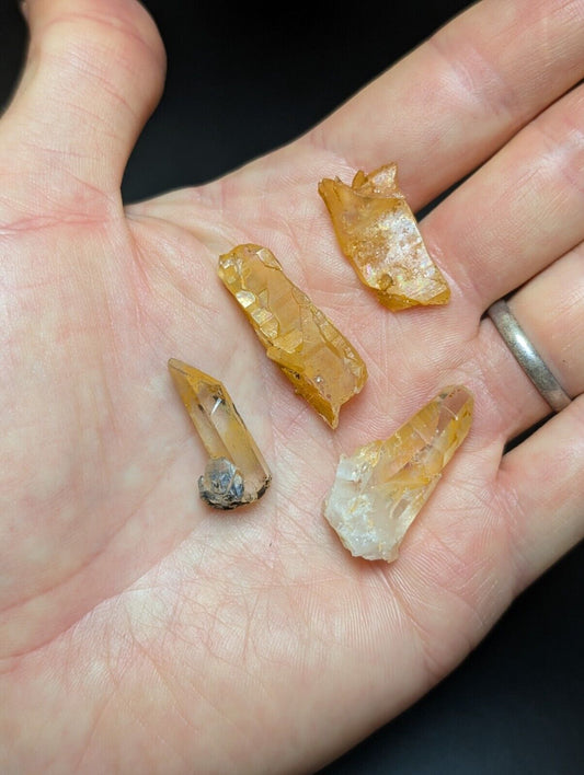 Set of 4 Arkansas Quartz Crystals w/ Natural Iridescence, Very Unique & OOAK