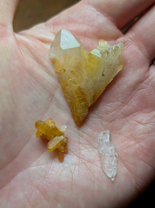 Set of 3 Arkansas Quartz Crystals w/ Natural Iridescence + a Faden Point, OOAK