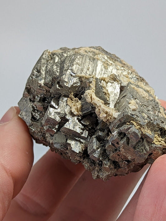 Unique Etched Pyrite with Albite + Molybdenum, Magnet Cove, Arkansas, Old Stock