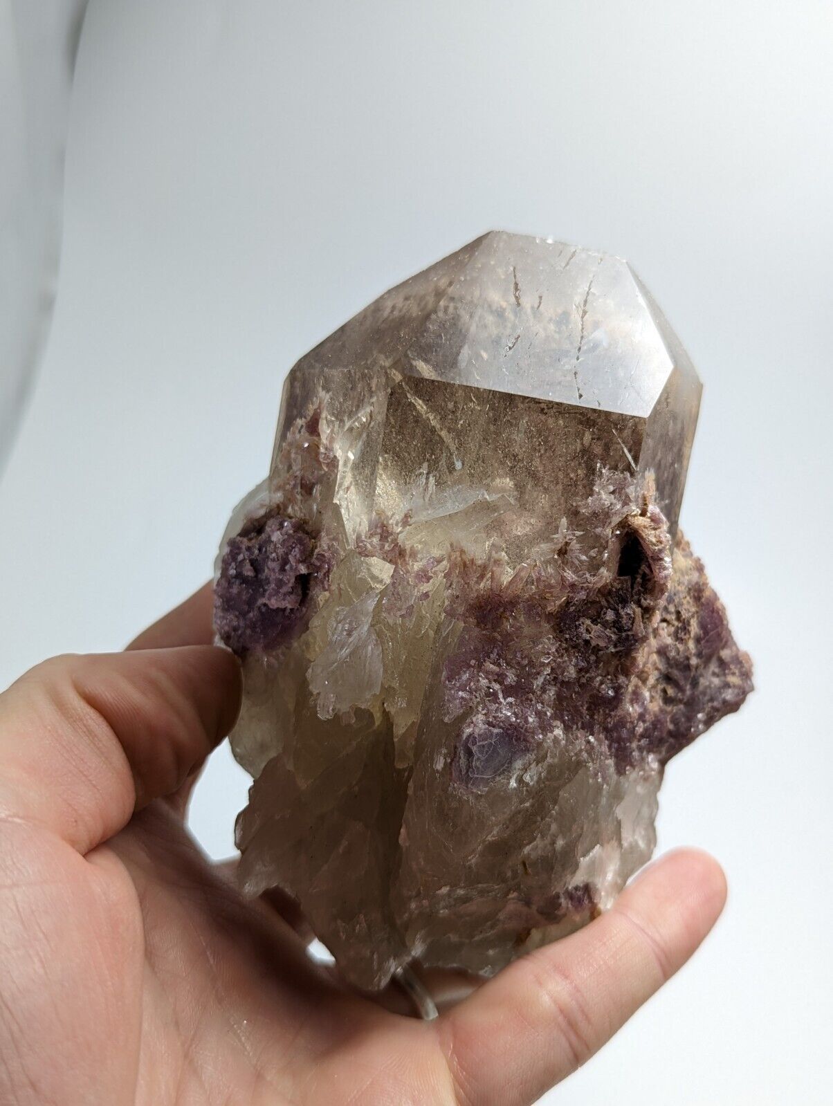 Large Smoky Quartz Crystal Point w/ Lepidolite + Inclusions, Brazil, A+