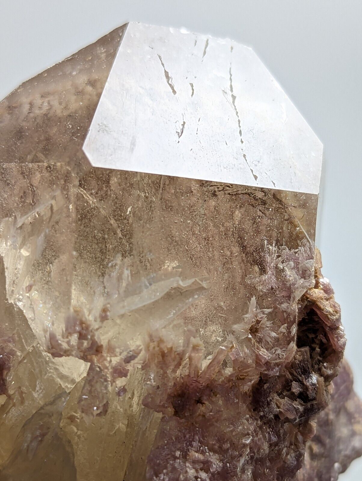 Large Smoky Quartz Crystal Point w/ Lepidolite + Inclusions, Brazil, A+