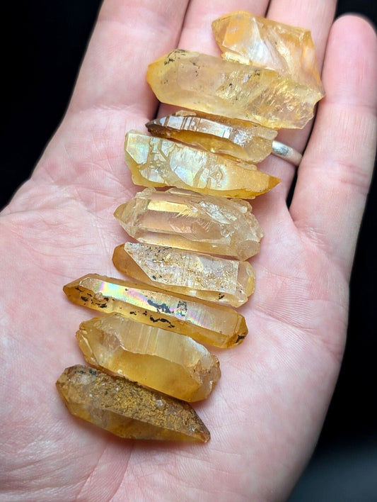 Set of 9 Arkansas Quartz Crystal Points w/ Natural Iridescence, OOAK Vibrant set