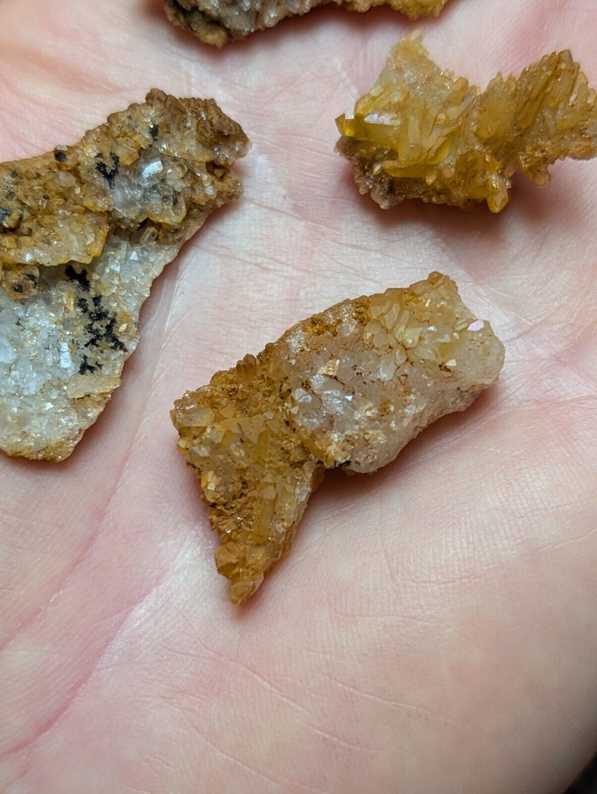 Set of 4 Arkansas Quartz Crystals w/ Natural Iridescence, Unique & OOAK