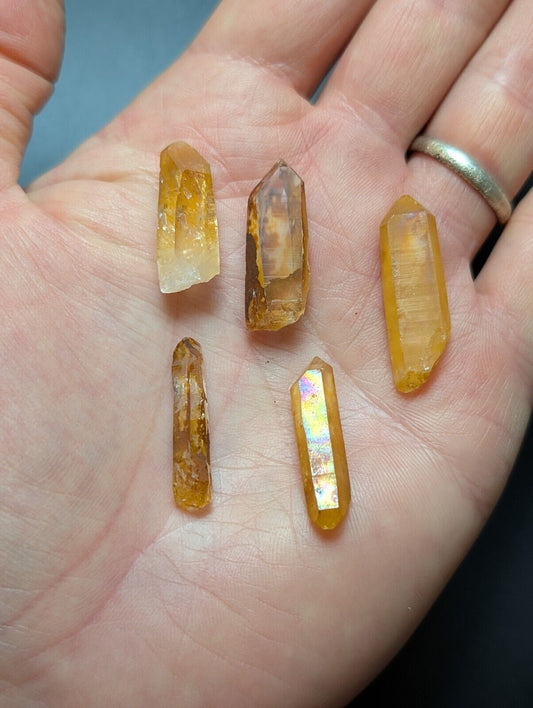 Set of 5 Arkansas Quartz Crystals w/ Natural Iridescence, Unique & OOAK