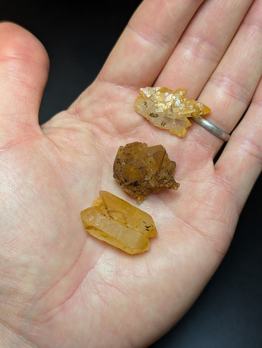 Set of 3 Arkansas Quartz Crystals w/ Natural Iridescence, Unique & OOAK