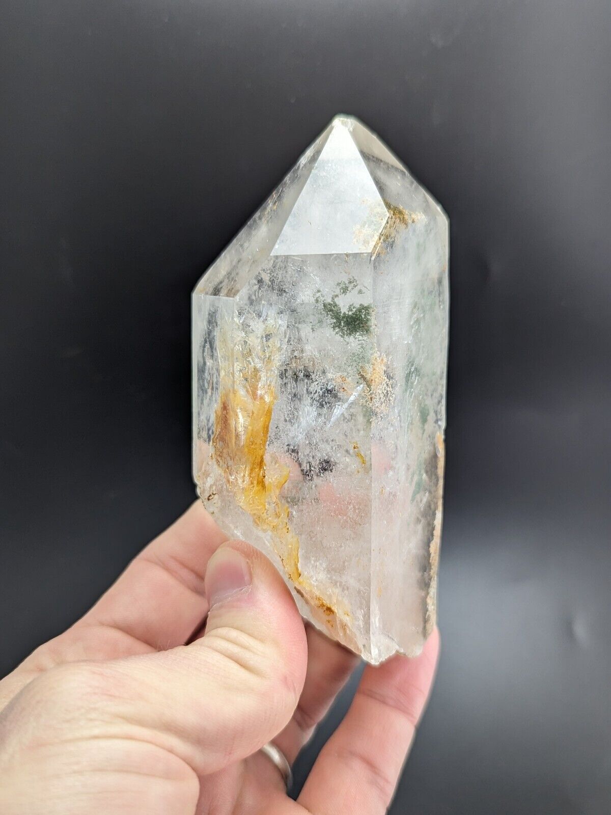 Chlorite Quartz Crystal Point, Willis Mine, Paron, Arkansas, old stock, 1970s