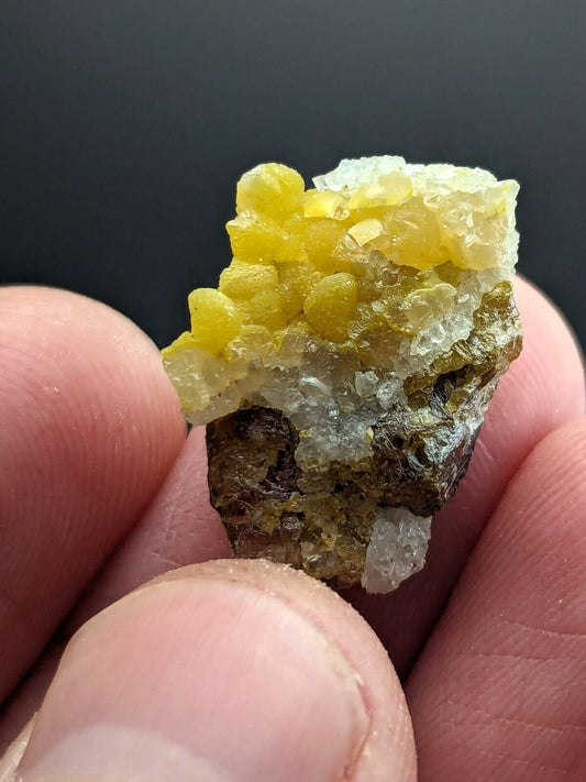 Greenockite included Smithsonite on Sphalerite, Rush, Marion Co, Arkansas