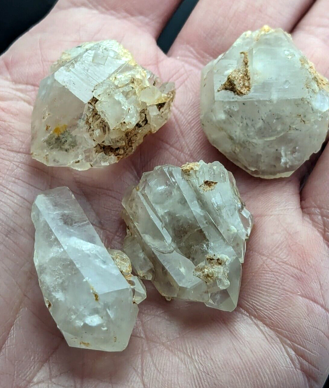 Nacrite + Manganese included Quartz Crystal, Montgomery County, Arkansas, x4 set